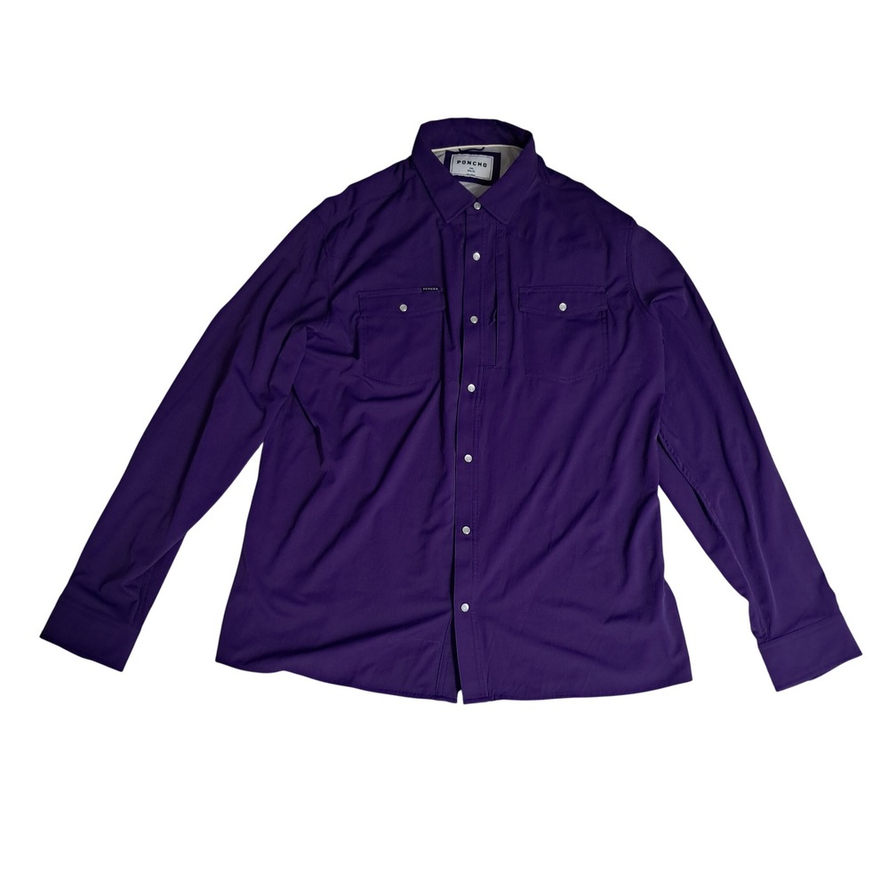 Poncho Outdoors Shirt Mens XXL Purple Western Pearl Snap Long Sleeve Slim Fit
